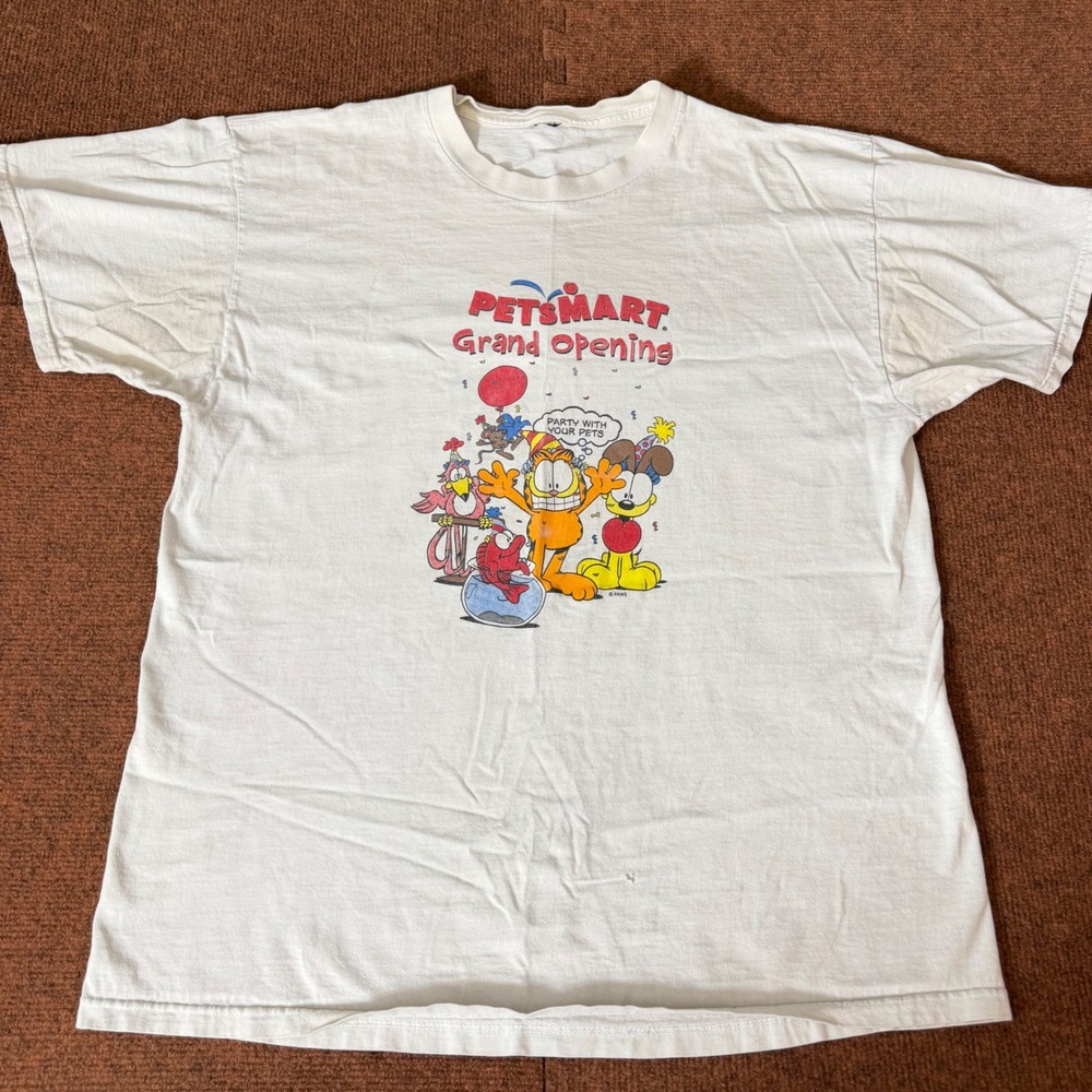 Vintage Garfield Petsmart Grand Opening T-Shirt White Mens XL Promo 90s Jim Davi